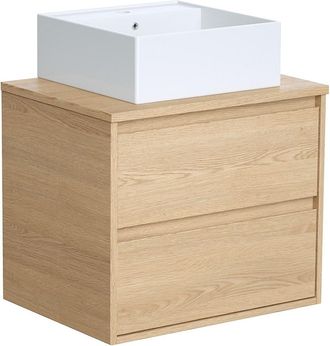 Vente-Unique Mueble de ba&ntilde;o suspendido con lavabo - Chapado roble - 60 cm - MILIPAM