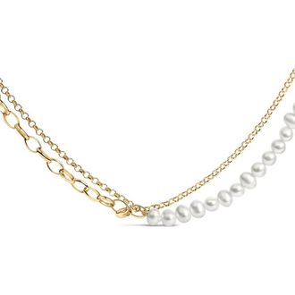 House of Brilliance 18K Yellow Gold Vermeil Cultured Pearl Strand Necklace with Rolo and Paperclip Chain in Yellow Gold Over Silver at Nordstrom