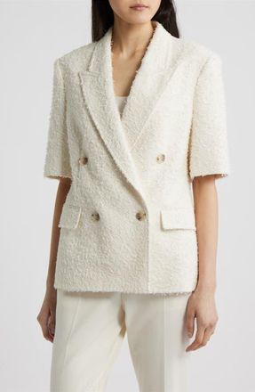 BOSS Jaleto Double Breasted Short Sleeve Tweed Blazer in Soft Cream Eyelash Tweed at Nordstrom, Size 14