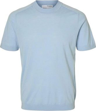 Selected Tops, Heren, Blauw, 2Xl, Wol, Merino Crew Neck T-shirt