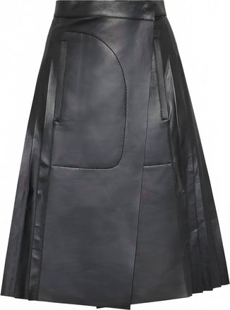 Ferragamo Womens Pleated Leather Midi Skirt In Black