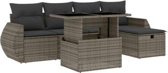 vidaXL Vidaxl - Set De Muebles De Jard&iacute;n 6 Pzas Y Cojines Rat&aacute;n Sint&eacute;tico Gris