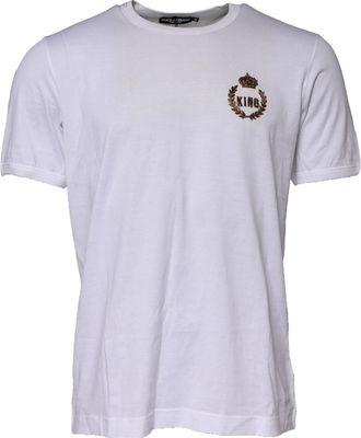 Dolce & Gabbana White King Crown Cotton Crew Neck Mens T-shirt (Pre-Owned)