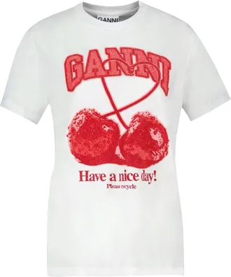 Ganni Womens Cotton T-Shirt White