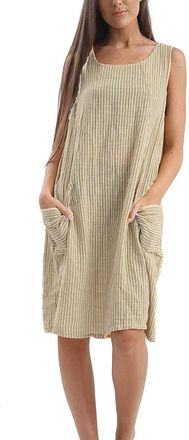 ZEE FASHION Midi Dress with Sleeves Cotton Lagenlook Sleeveless Dresses Womens Stripy Print O55 Celebmodelook