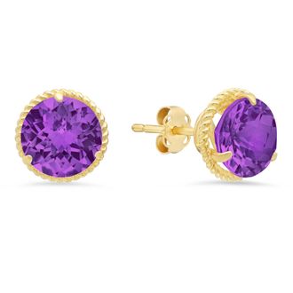 MAX + STONE 14k Yellow Gold Roped Halo Round-Cut Gemstone Stud Earrings (8mm)
