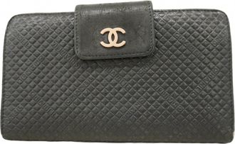 Chanel Black Leather Long Wallet (Bi-Fold) (Pre-Owned)