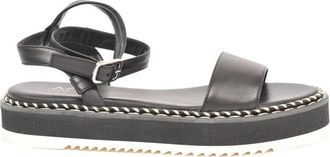 AGL Zwarte Platte Sandalen Myrte Nero - Dames - Sandalen - Zwart - 39 EU - Leer - Schoenen