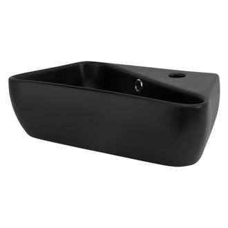 ML Design Lavabo cer&aacute;mico dise&ntilde;o asim&eacute;trico para ba&ntilde;o sobre encimera negro