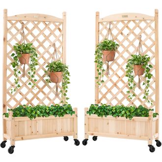 Best Choice Products Set of 2 48in Wood Planter Box & Diamond Lattice Trellis, w/ Drainage, Optional Wheels