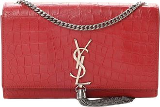 Saint Laurent New Red Calfskin Leather Medium Classic Monogram Kate Tassel Satchel (Authentic Pre-Loved)