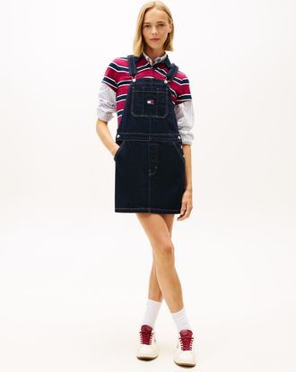 Tommy Jeans Latzkleid TOMMY JEANS DUNGAREE DENIM DRESS EI5050 EXT, Damen, Gr. 4XL (48), N-Gr, denim schwarz, Web, Obermaterial: 100% Baumwolle, unifarben, regular