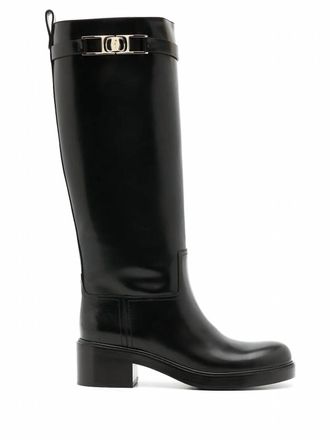 Ferragamo Womens Gancini 55Mm Knee Boot In Black