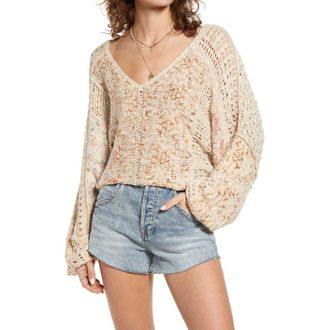 Free People Open Stich Oversize Sweater in Rain Song Combo at Nordstrom, Size Large