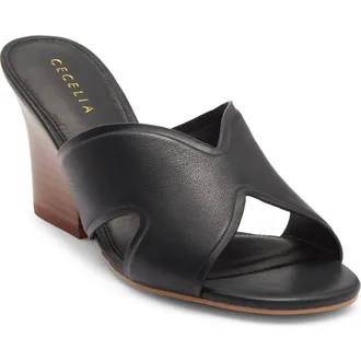 Cecelia New York Faye Wedge Slide Sandal in Black at Nordstrom, Size 7.5