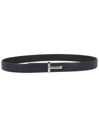 Tom Ford T Icon Narrow Textured Black Calf Leather Belt