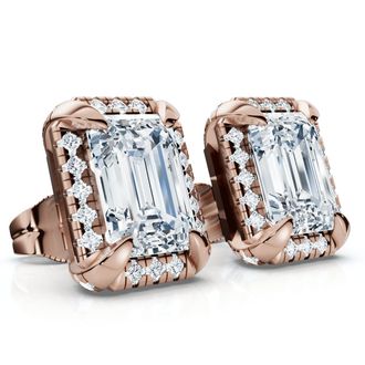 Pompeii3 2 1/5 Ct TW Emerald Cut Bezel Diamond Studs 14k Gold Lab Grown Earrings