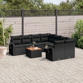 vidaXL Set De Sof&aacute;s De Jard&iacute;n 8 Piezas Y Cojines Rat&aacute;n Sint&eacute;tico Negro Vidaxl