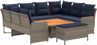 vidaXL Juegos De Muebles 7 Uds. Gris Y Azul Marino Rat&aacute;n Sint&eacute;tico Vidaxl