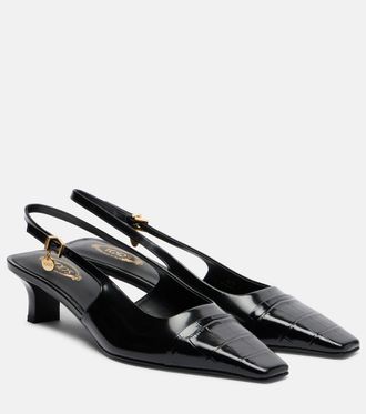 Tod's Croc-effect patent leather slingback pumps