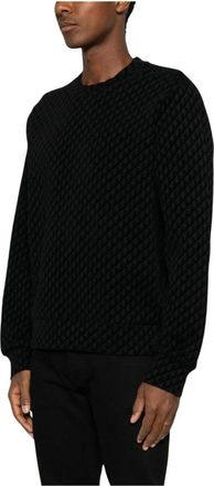 Emporio Armani Hoodies & sweatvesten, Heren, Zwart, 2Xl, Wol, Geometric Pattern Crew Neck Sweater
