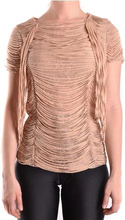 Elisabetta Franchi Koraalgestreepte T-shirt met Pofmouwen - Dames - Blouses - Beige - L - Overhemden