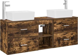 vidaXL Juego De Muebles De Ba&ntilde;o 3 Uds. Roble Ahumado 53 X 34,5 X 63 Cm Vidaxl