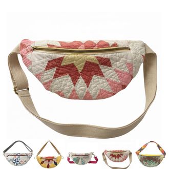 Generic Vintage-Inspired Patchwork Quilted Sling Bag, Patchwork Quilted Crossbody Bag, Bohemian Fabric Shoulder Satchel (C)