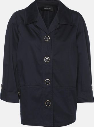 Elena Miro Navy Blue Stretch Cotton Single Breasted Short Coat