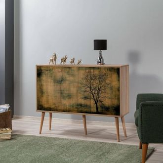 Dmora C&oacute;moda Haratan, Aparador 3 Estantes, Puerta Abatible, 3 Puertas, 120x36x90h Cm Roble Marr&oacute;n