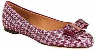 Ferragamo Varina Houndstooth Sequin Bow Ballet Flat Size 41