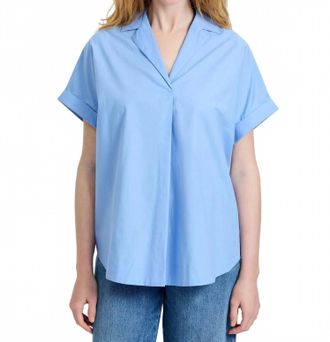 French Connection Poplin Collared Top In Blue Hydrangea