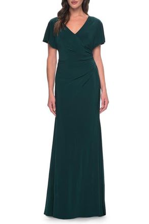 La Femme Chic Jersey Dress with V Neck and Loose Sleeves in Hunter Green at Nordstrom, Size 16
