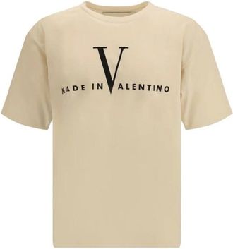 Valentino T-Shirts, male, Beige, Size: XS Cotton T-shirt with Made In Valentino print