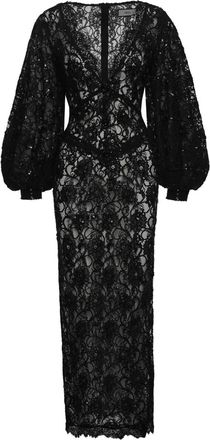 Nissa Midi-jurk met pailletten en kant - Zwart