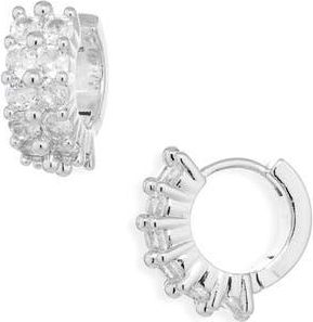 Nordstrom Rack Double Row Huggie Hoop Earrings in Clear- Silver at Nordstrom Rack