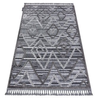 RugsX Rugsx - Alfombra Maroc P657 Diamantes, Zigzag, &Eacute;tnico Negro / Gris Franjas Bereber Marroqu&iacute; Shaggy Grey 140x190 Cm