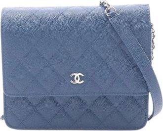 Chanel Pre-owned Matelasse Chain Wallet Schoudertas - Dames - Vintage Schoudertas - Blauw - ONE Size - Leer - Vintage