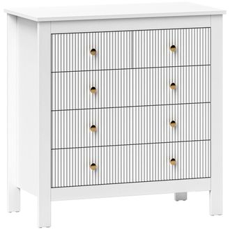 HOMCOM Fluted Bedroom Chest of Drawers w/ 5 Drawers Gold Tone Handles - Black | TJ Hughes White