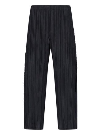 Pleats Please Issey Miyake Black Pleated Mid-Rise Straight-Leg Pants