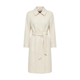 Max Mara Mantel met ceintuur - Dames - Mantels - Wit - Maat: M Zijde