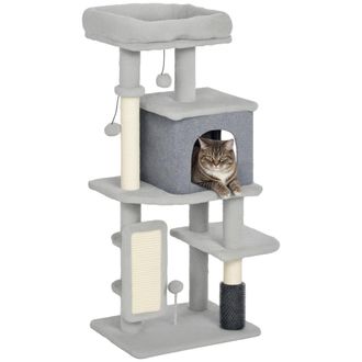 OEM &Aacute;rbol Rascador Para Gatos Altura 104 Cm Con Plataformas Poste Con Cepillo Bolas Colgantes Y Almohadilla Para Rascar Gris