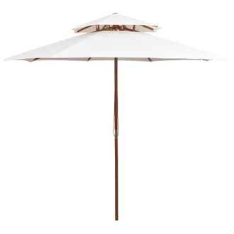 vidaXL Sombrilla De Dos Niveles Palo De Madera Blanco Crema 270x270 Cm Vidaxl
