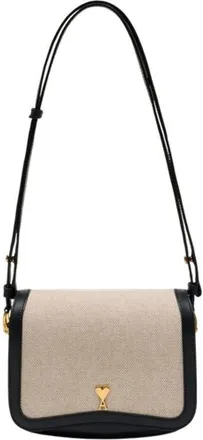 Ami AMI Paris Canvas-Trimmed Shoulder Bag Beige