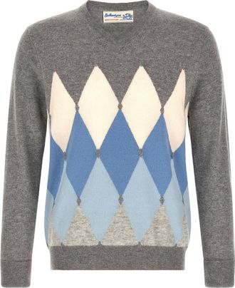 Ballantyne Grey Geometric V Neck Sweater