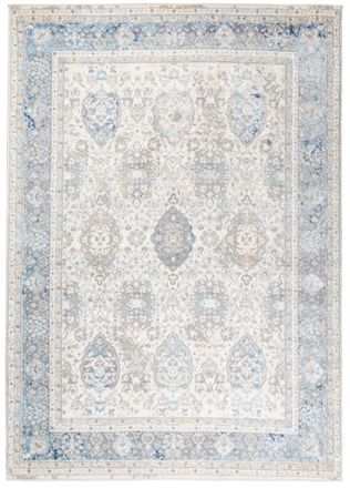 Tapiso Alfombra de sal&oacute;n comedor cl&aacute;sico gris azul crema flores 120x170