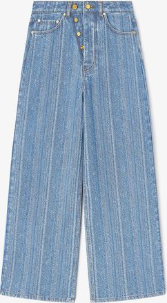 Ganni Blue Baggy Jeans in Striped Denim - Size 27 Organic Cotton