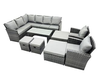 Fimous 12 Seat Poly Rattan Corner Sofa Set with 4 Stools Chair in Dark Grey