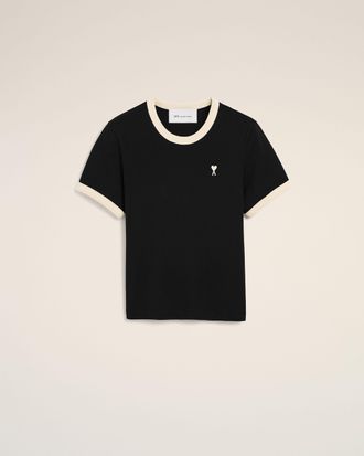 Ami Black contrasted cotton t-shirt with Ami de Coeur Black - XXL - for Women