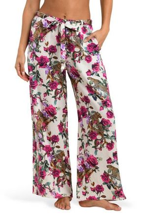 L'agence Geraldine Rose Leopard Linen Cover-Up Pants in White Multi at Nordstrom, Size X-Large